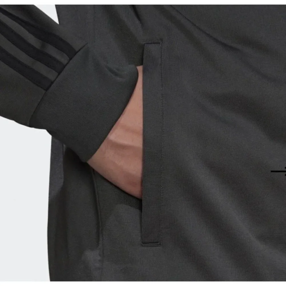 Adidas Men Gray Essential Three Stripe Zip Front Jacket Size XL